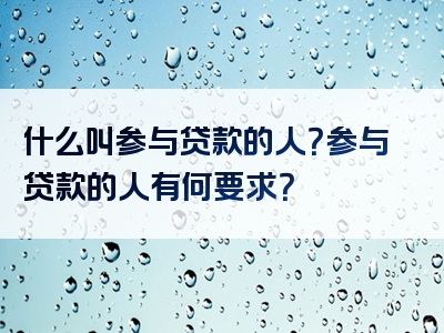 什么叫参与贷款的人？参与贷款的人有何要求？