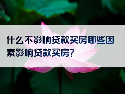 什么不影响贷款买房哪些因素影响贷款买房？