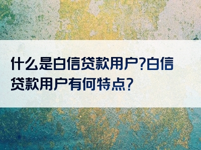 什么是白信贷款用户？白信贷款用户有何特点？