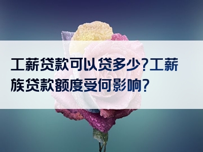 工薪贷款可以贷多少？工薪族贷款额度受何影响？