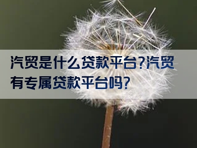 汽贸是什么贷款平台？汽贸有专属贷款平台吗？