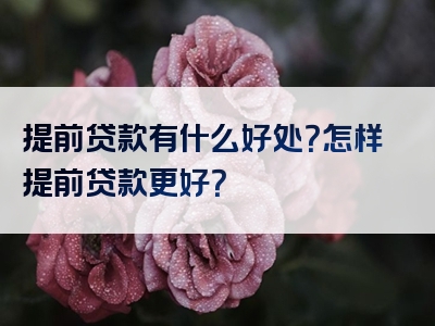 提前贷款有什么好处？怎样提前贷款更好？