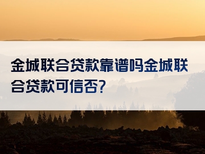 金城联合贷款靠谱吗金城联合贷款可信否？