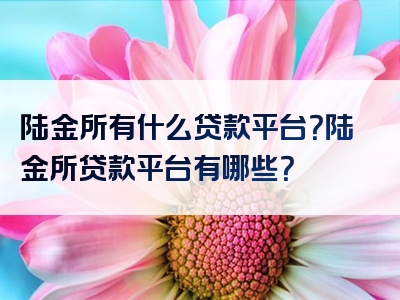 陆金所有什么贷款平台？陆金所贷款平台有哪些？