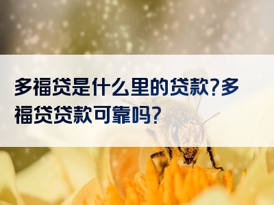 多福贷是什么里的贷款？多福贷贷款可靠吗？