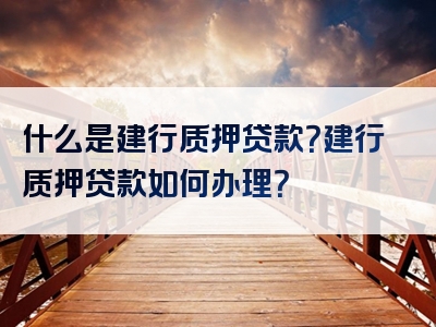 什么是建行质押贷款？建行质押贷款如何办理？