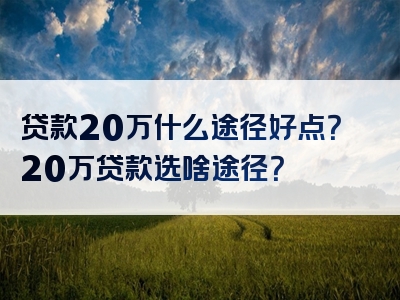 贷款20万什么途径好点？20万贷款选啥途径？