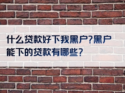 什么贷款好下我黑户？黑户能下的贷款有哪些？