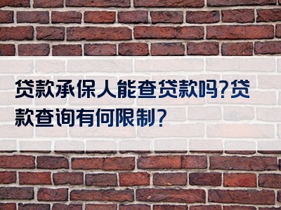 贷款承保人能查贷款吗？贷款查询有何限制？