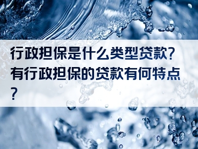 行政担保是什么类型贷款？有行政担保的贷款有何特点？