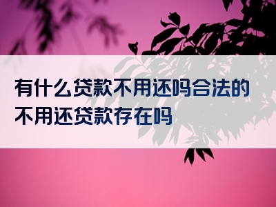 有什么贷款不用还吗合法的不用还贷款存在吗