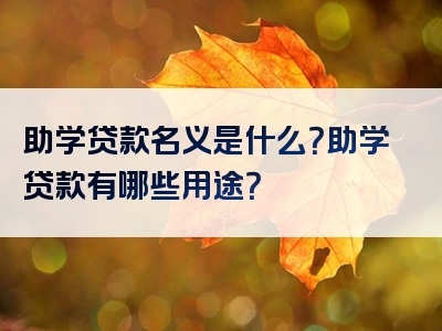 助学贷款名义是什么？助学贷款有哪些用途？