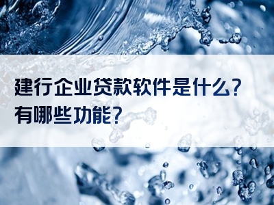 建行企业贷款软件是什么？有哪些功能？