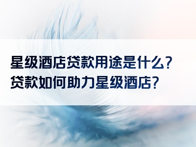 星级酒店贷款用途是什么？贷款如何助力星级酒店？