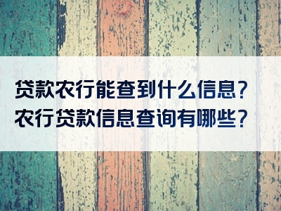 贷款农行能查到什么信息？农行贷款信息查询有哪些？