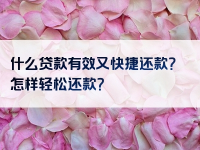 什么贷款有效又快捷还款？怎样轻松还款？