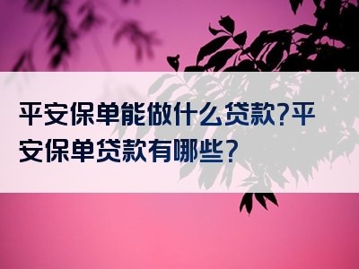 平安保单能做什么贷款？平安保单贷款有哪些？