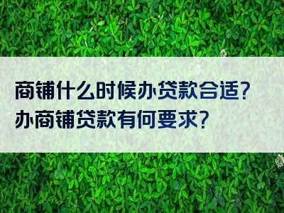 商铺什么时候办贷款合适？办商铺贷款有何要求？