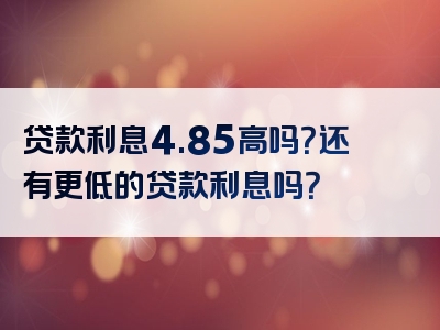 贷款利息4.85高吗？还有更低的贷款利息吗？