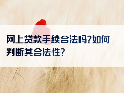 网上贷款手续合法吗？如何判断其合法性？