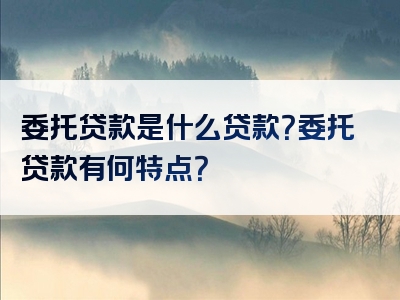 委托贷款是什么贷款？委托贷款有何特点？