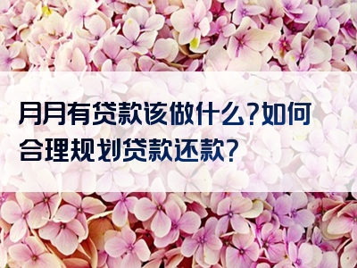 月月有贷款该做什么？如何合理规划贷款还款？