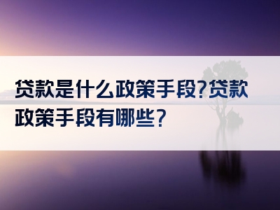 贷款是什么政策手段？贷款政策手段有哪些？