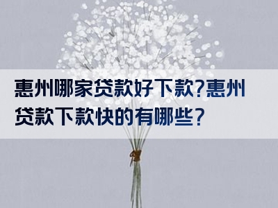 惠州哪家贷款好下款？惠州贷款下款快的有哪些？