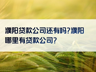 濮阳贷款公司还有吗？濮阳哪里有贷款公司？