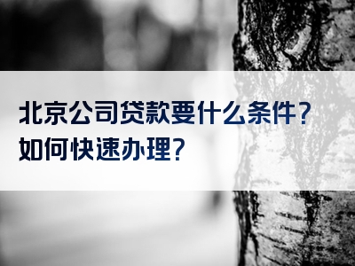 北京公司贷款要什么条件？如何快速办理？