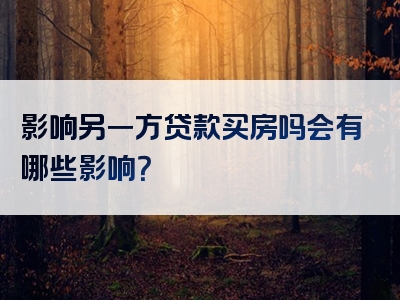 影响另一方贷款买房吗会有哪些影响？