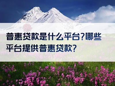 普惠贷款是什么平台？哪些平台提供普惠贷款？