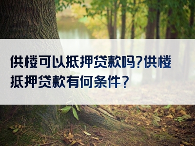 供楼可以抵押贷款吗？供楼抵押贷款有何条件？