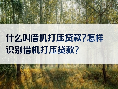 什么叫借机打压贷款？怎样识别借机打压贷款？