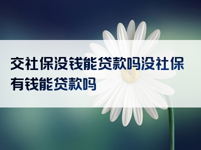 交社保没钱能贷款吗没社保有钱能贷款吗