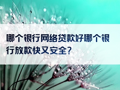 哪个银行网络贷款好哪个银行放款快又安全？