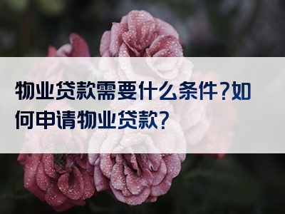 物业贷款需要什么条件？如何申请物业贷款？