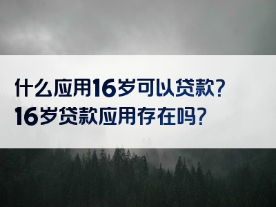 什么应用16岁可以贷款？16岁贷款应用存在吗？