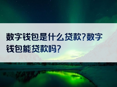 数字钱包是什么贷款？数字钱包能贷款吗？