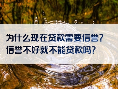 为什么现在贷款需要信誉？信誉不好就不能贷款吗？