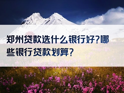 郑州贷款选什么银行好？哪些银行贷款划算？