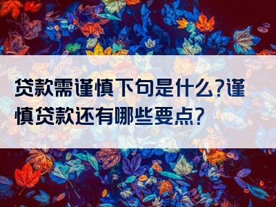 贷款需谨慎下句是什么？谨慎贷款还有哪些要点？