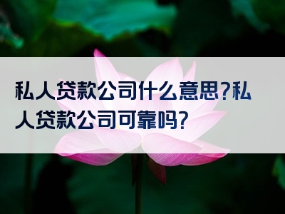 私人贷款公司什么意思？私人贷款公司可靠吗？