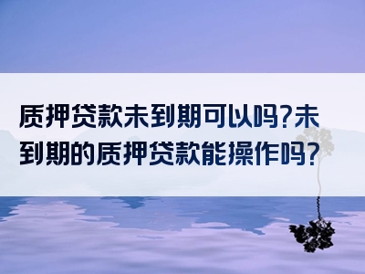 质押贷款未到期可以吗？未到期的质押贷款能操作吗？