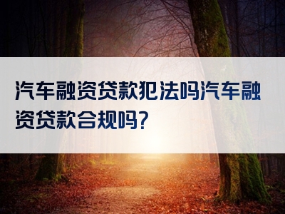 汽车融资贷款犯法吗汽车融资贷款合规吗？