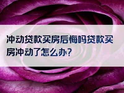 冲动贷款买房后悔吗贷款买房冲动了怎么办？