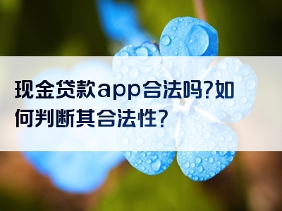 现金贷款app合法吗？如何判断其合法性？