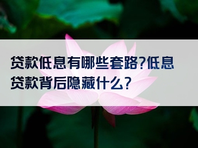 贷款低息有哪些套路？低息贷款背后隐藏什么？