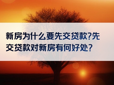 新房为什么要先交贷款？先交贷款对新房有何好处？