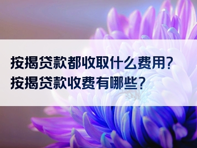 按揭贷款都收取什么费用？按揭贷款收费有哪些？